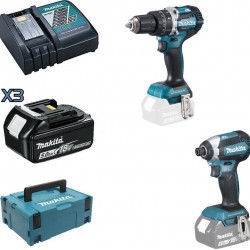 Κρουστικό Δραπ. 18V DHP484 Παλμικό Κατσαβίδι DTD153 με 3 μπαταρίες 18V/5.0A σε Makpac MAKITA DLX2180TJ1
