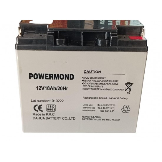 Μπαταρία 12V/ 18AH POWERMOND Επαναφορτιζόμενη Μολύβδου με ακροδέκτες βίδες